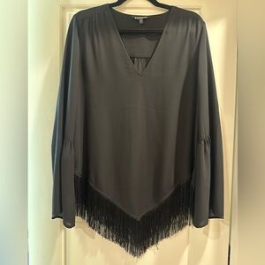 Express Charcoal Fringe V-Neck Blouse